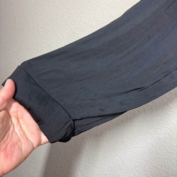 By Anthropologie Small Draped Crossover Roll Tab Sleeves Top Blouse Black - Picture 4 of 9